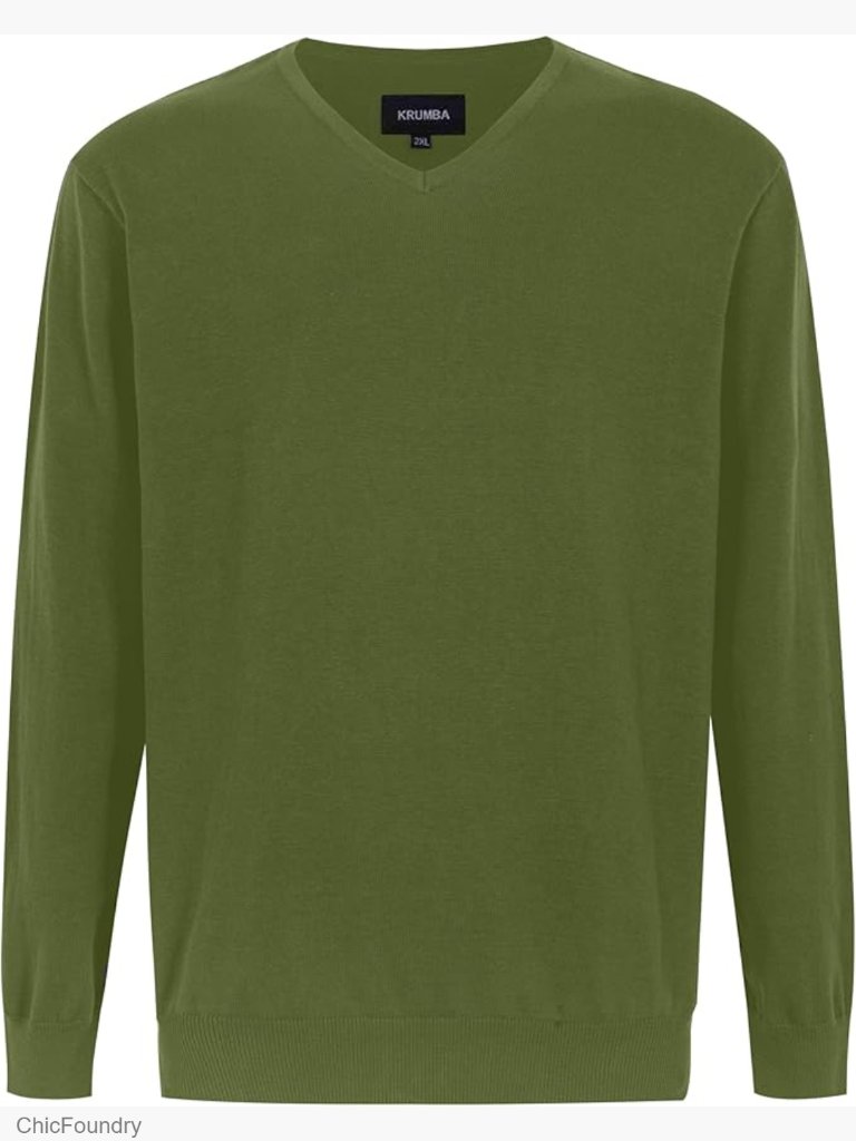Mens V-Neck Knit Sweater: Soft Cotton Long Sleeve Pullover Plus Size